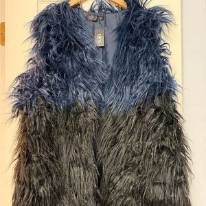 Adora Women's Blue and Black Faux Fur Vest
